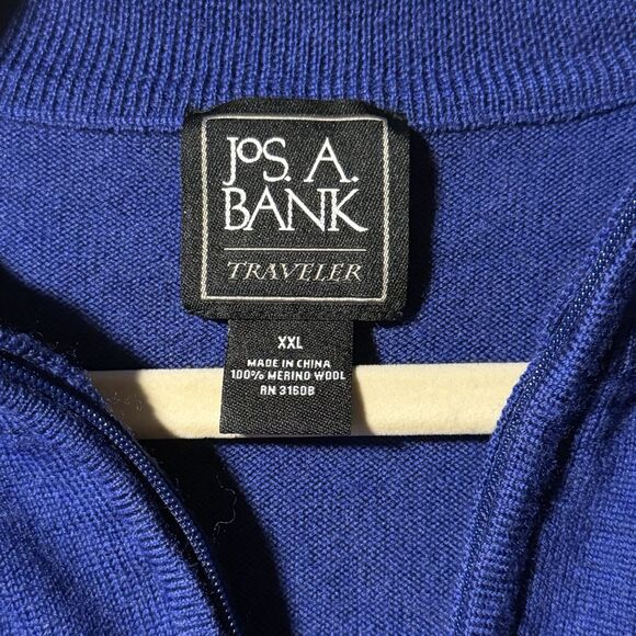 JOS A BANK Traveler 100% Merino Wool Sweater Royal Blue 1/4 Zip Men's Size XXL - Picture 9 of 11